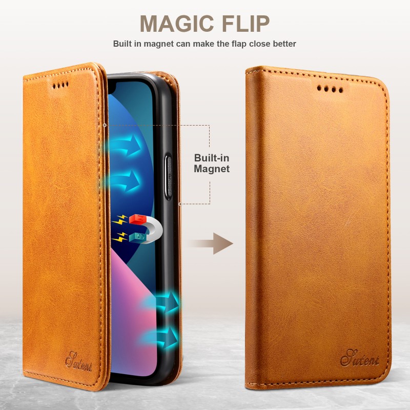 Flip Cover Case with Built-in Stand and Magnetic Closure, crafted from high-quality leather